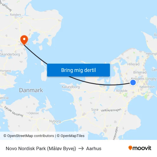 Novo Nordisk Park (Måløv Byvej) to Aarhus map