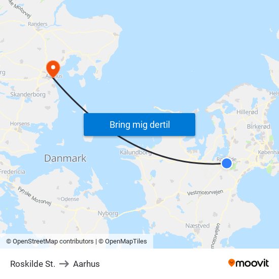 Roskilde St. to Aarhus map