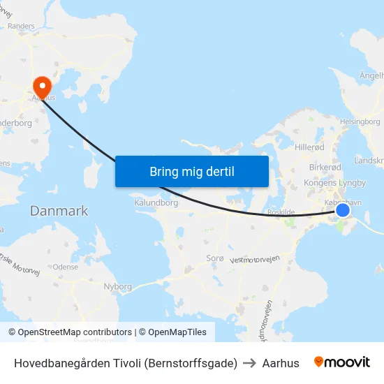 Hovedbanegården Tivoli (Bernstorffsgade) to Aarhus map