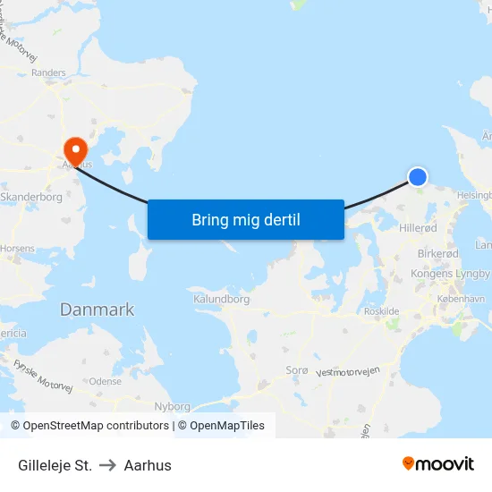 Gilleleje St. to Aarhus map