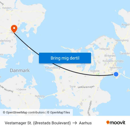 Vestamager St. (Ørestads Boulevard) to Aarhus map