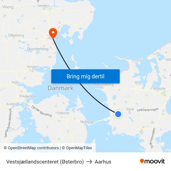 Vestsjællandscenteret (Østerbro) to Aarhus map