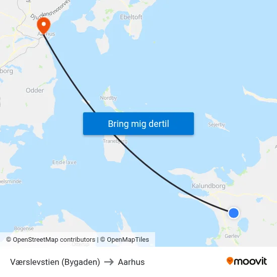 Værslevstien (Bygaden) to Aarhus map