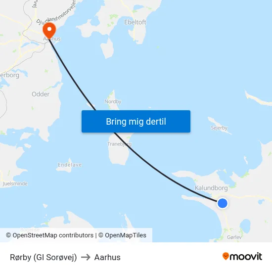 Rørby (Gl Sorøvej) to Aarhus map