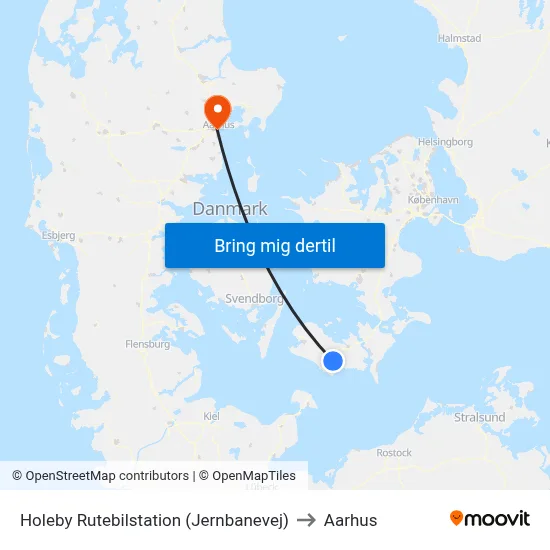 Holeby Rutebilstation (Jernbanevej) to Aarhus map