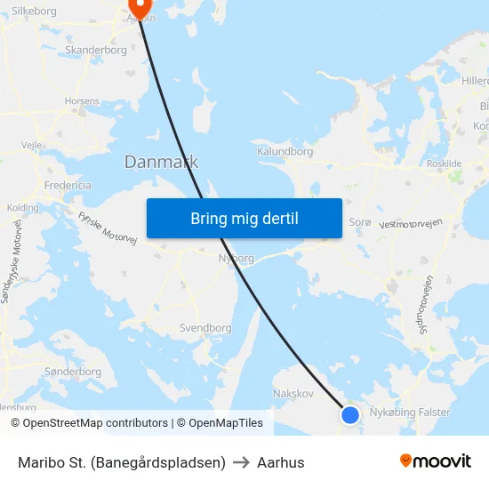 Maribo St. (Banegårdspladsen) to Aarhus map