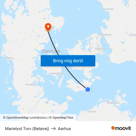 Marielyst Torv (Bøtøvej) to Aarhus map