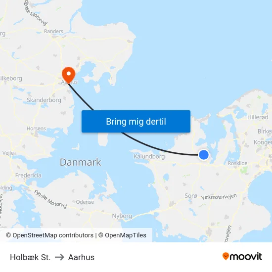 Holbæk St. to Aarhus map