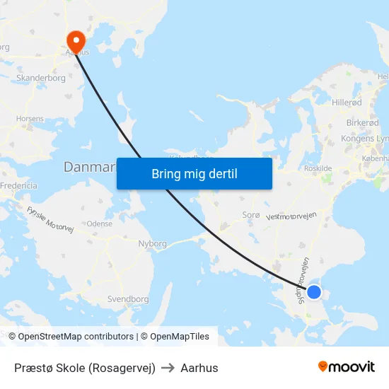 Præstø Skole (Rosagervej) to Aarhus map