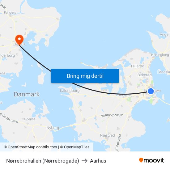 Nørrebrohallen (Nørrebrogade) to Aarhus map