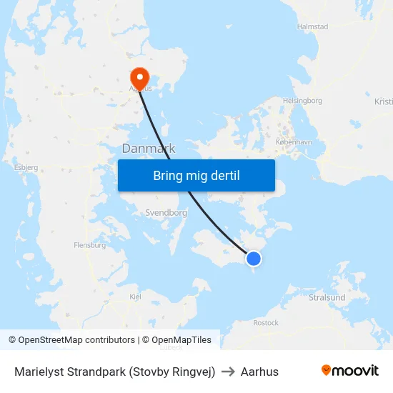 Marielyst Strandpark (Stovby Ringvej) to Aarhus map