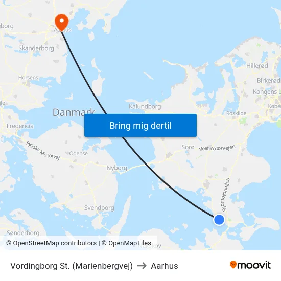 Vordingborg St. (Marienbergvej) to Aarhus map