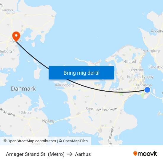 Amager Strand St. (Metro) to Aarhus map