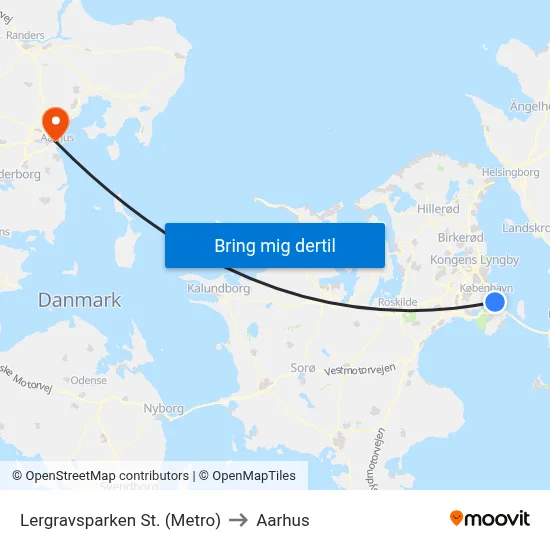 Lergravsparken St. (Metro) to Aarhus map