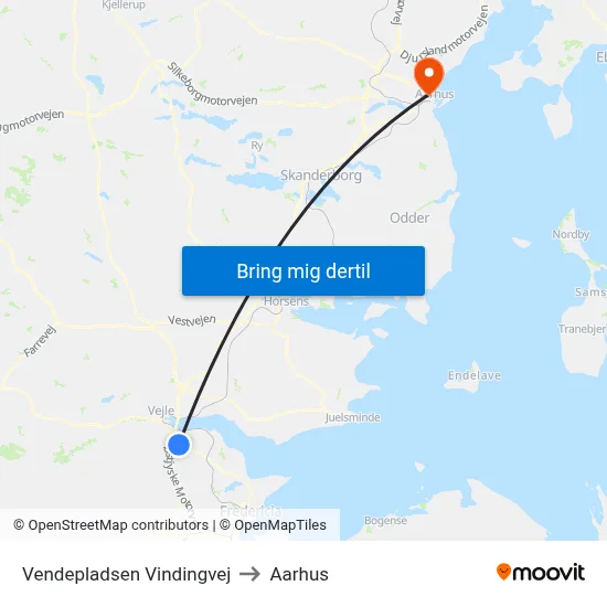 Vendepladsen Vindingvej (Vejle) to Aarhus map