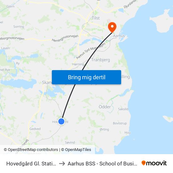 Hovedgård Gl. Station/Horsensvej (Horsens Kom) to Aarhus BSS - School of Business and Social Sciences, Aarhus University map