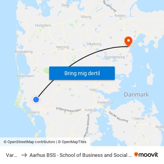 Varde St. to Aarhus BSS - School of Business and Social Sciences, Aarhus University map