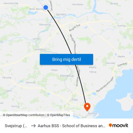 Svejstrup (Randers Kom) to Aarhus BSS - School of Business and Social Sciences, Aarhus University map