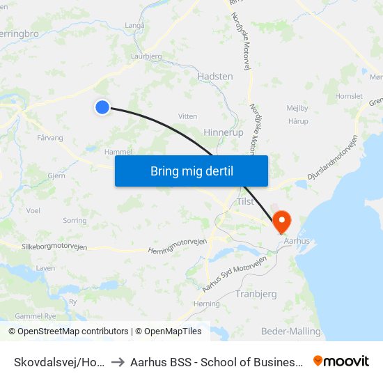 Skovdalsvej/Hovbro (Favrskov Kom) to Aarhus BSS - School of Business and Social Sciences, Aarhus University map
