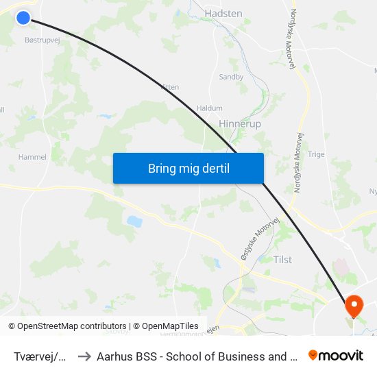Tværvej/Haxholmvej to Aarhus BSS - School of Business and Social Sciences, Aarhus University map