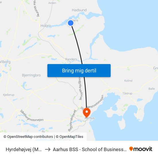 Hyrdehøjvej (Mariagerfjord Komm.) to Aarhus BSS - School of Business and Social Sciences, Aarhus University map