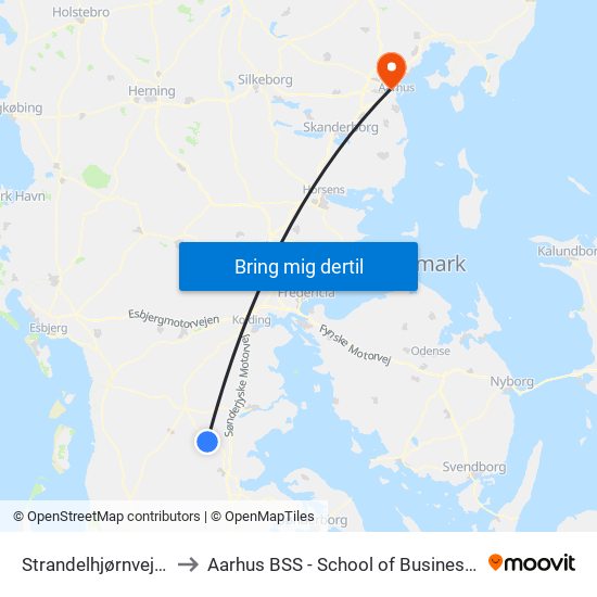 Strandelhjørnvej V Tyrholmvej (Vojens) to Aarhus BSS - School of Business and Social Sciences, Aarhus University map
