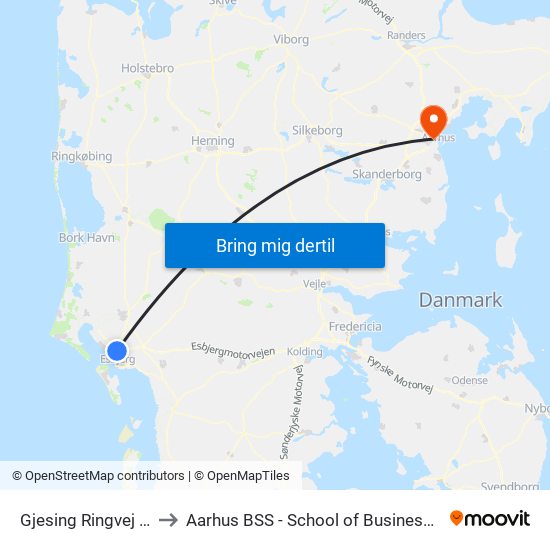 Gjesing Ringvej V Esbjerg Storcenter to Aarhus BSS - School of Business and Social Sciences, Aarhus University map