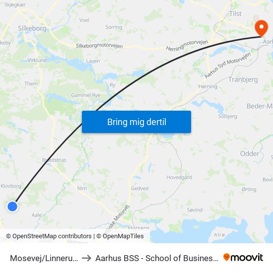 Mosevej/Linnerupvej (Hedensted Kom) to Aarhus BSS - School of Business and Social Sciences, Aarhus University map