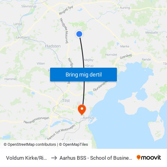 Voldum Kirke/Rigtrupvej (Favrskov Kom) to Aarhus BSS - School of Business and Social Sciences, Aarhus University map