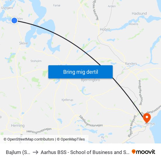 Bajlum (Skive Kom) to Aarhus BSS - School of Business and Social Sciences, Aarhus University map