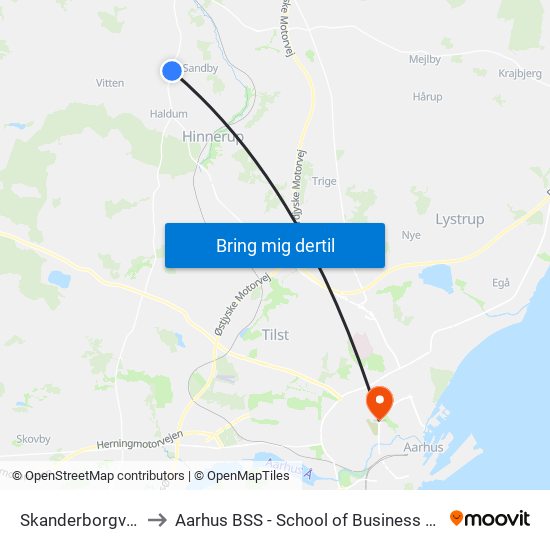 Skanderborgvej (Favrskov Kom) to Aarhus BSS - School of Business and Social Sciences, Aarhus University map