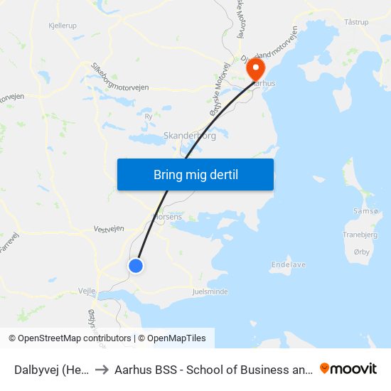 Dalbyvej (Hedensted Kom) to Aarhus BSS - School of Business and Social Sciences, Aarhus University map