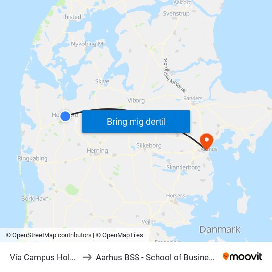Via Campus Holstebro (Holstebro Kom) to Aarhus BSS - School of Business and Social Sciences, Aarhus University map
