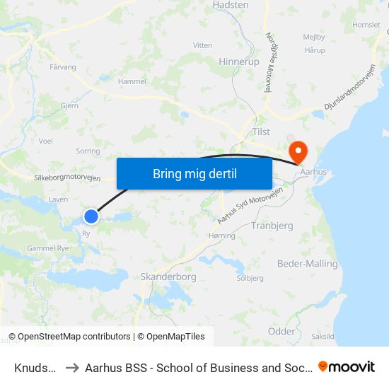 Knudsøskolen to Aarhus BSS - School of Business and Social Sciences, Aarhus University map
