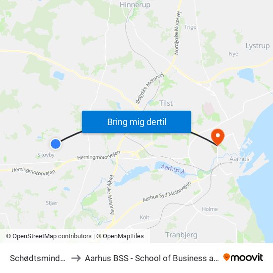 Schødtsmindevej/Præstbrovej to Aarhus BSS - School of Business and Social Sciences, Aarhus University map