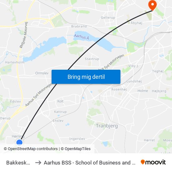 Bakkeskolen Engvej to Aarhus BSS - School of Business and Social Sciences, Aarhus University map