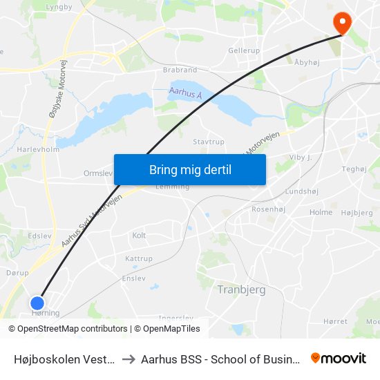 Højboskolen Vester Allé (Skanderborg Kom) to Aarhus BSS - School of Business and Social Sciences, Aarhus University map