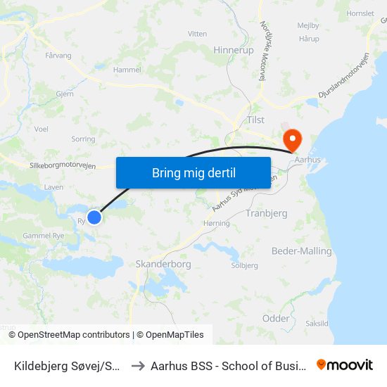 Kildebjerg Søvej/Skovagervej (Skanderborg Kom) to Aarhus BSS - School of Business and Social Sciences, Aarhus University map