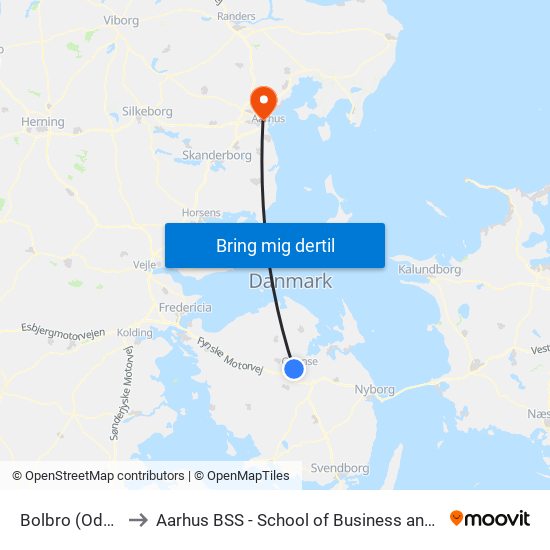 Bolbro (Odense Letbane) to Aarhus BSS - School of Business and Social Sciences, Aarhus University map