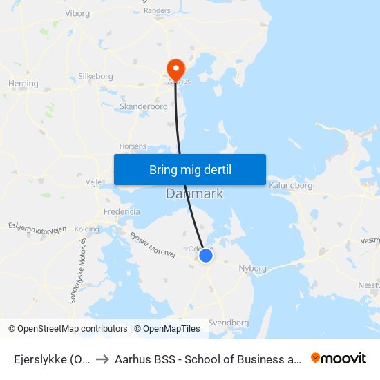 Ejerslykke (Odense Letbane) to Aarhus BSS - School of Business and Social Sciences, Aarhus University map