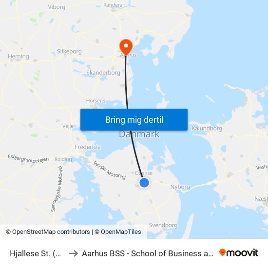 Hjallese St. (Odense Letbane) to Aarhus BSS - School of Business and Social Sciences, Aarhus University map