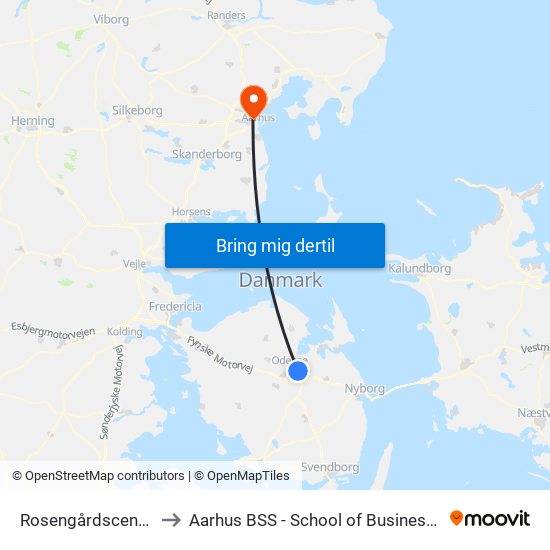 Rosengårdscentret (Odense Letbane) to Aarhus BSS - School of Business and Social Sciences, Aarhus University map