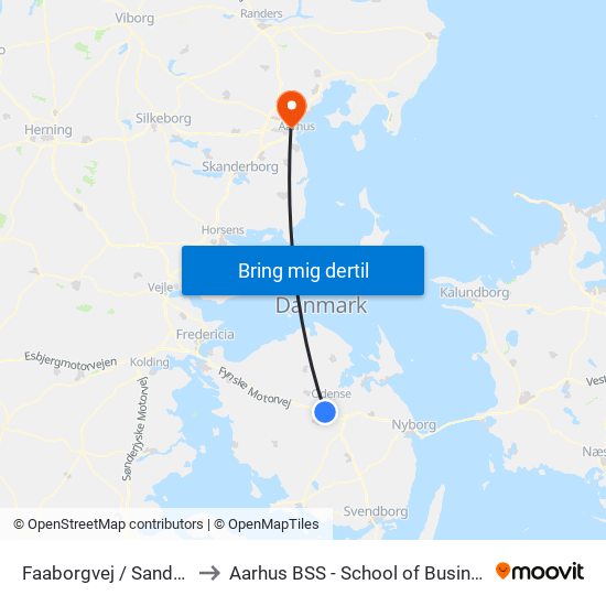 Faaborgvej / Sanderumvej (Odense Kommune) to Aarhus BSS - School of Business and Social Sciences, Aarhus University map