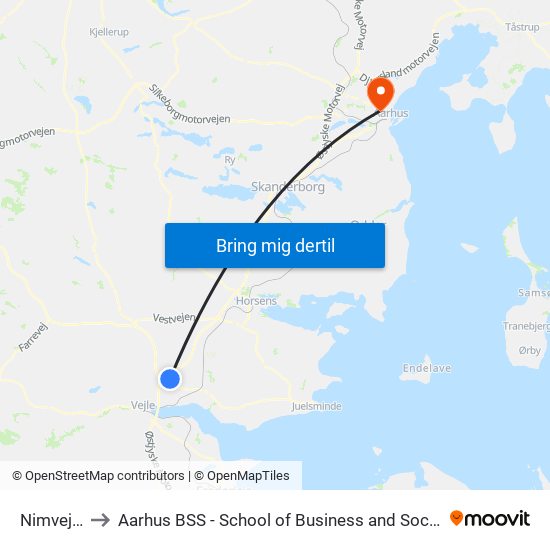 Nimvej (Vejle) to Aarhus BSS - School of Business and Social Sciences, Aarhus University map