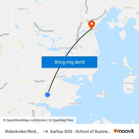 Rideskolen/Rindbækvej (Hedensted Kom) to Aarhus BSS - School of Business and Social Sciences, Aarhus University map