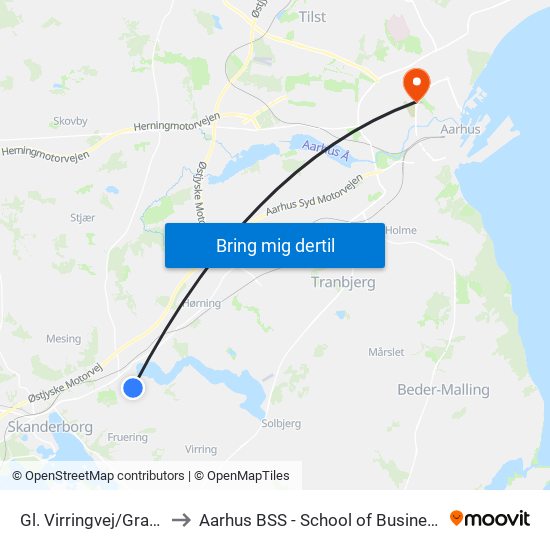 Gl. Virringvej/Gramvej (Skanderborg Kom) to Aarhus BSS - School of Business and Social Sciences, Aarhus University map