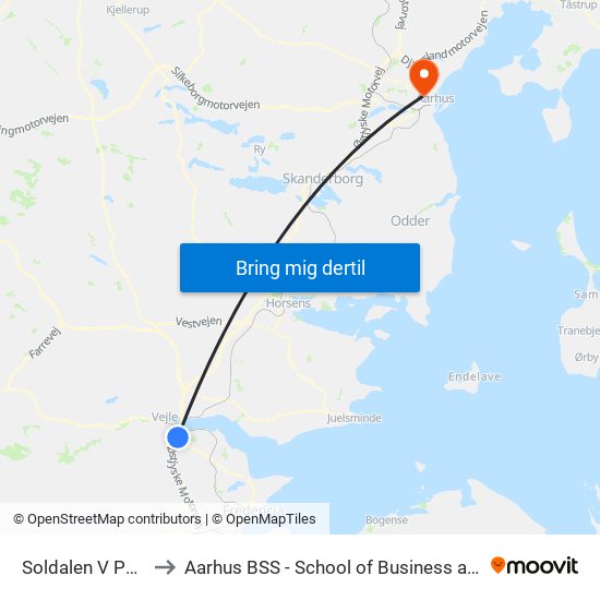 Soldalen V Politiskolen (Vejle) to Aarhus BSS - School of Business and Social Sciences, Aarhus University map