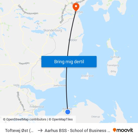Toftevej Øst (Nordfyn Kommune) to Aarhus BSS - School of Business and Social Sciences, Aarhus University map