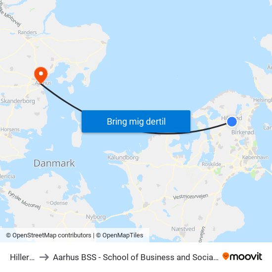 Hillerød St. to Aarhus BSS - School of Business and Social Sciences, Aarhus University map