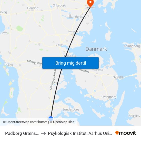 Padborg Grænse St. to Psykologisk Institut, Aarhus Universitet map